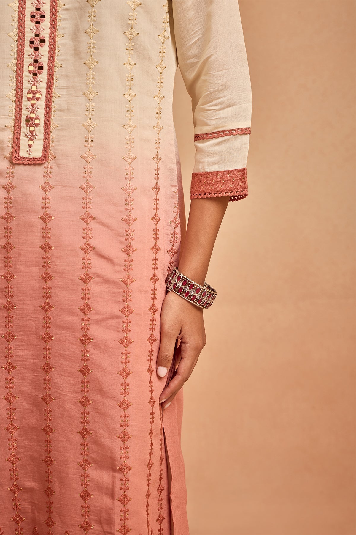 Cream Straight Kurta 3 Pcs Set
