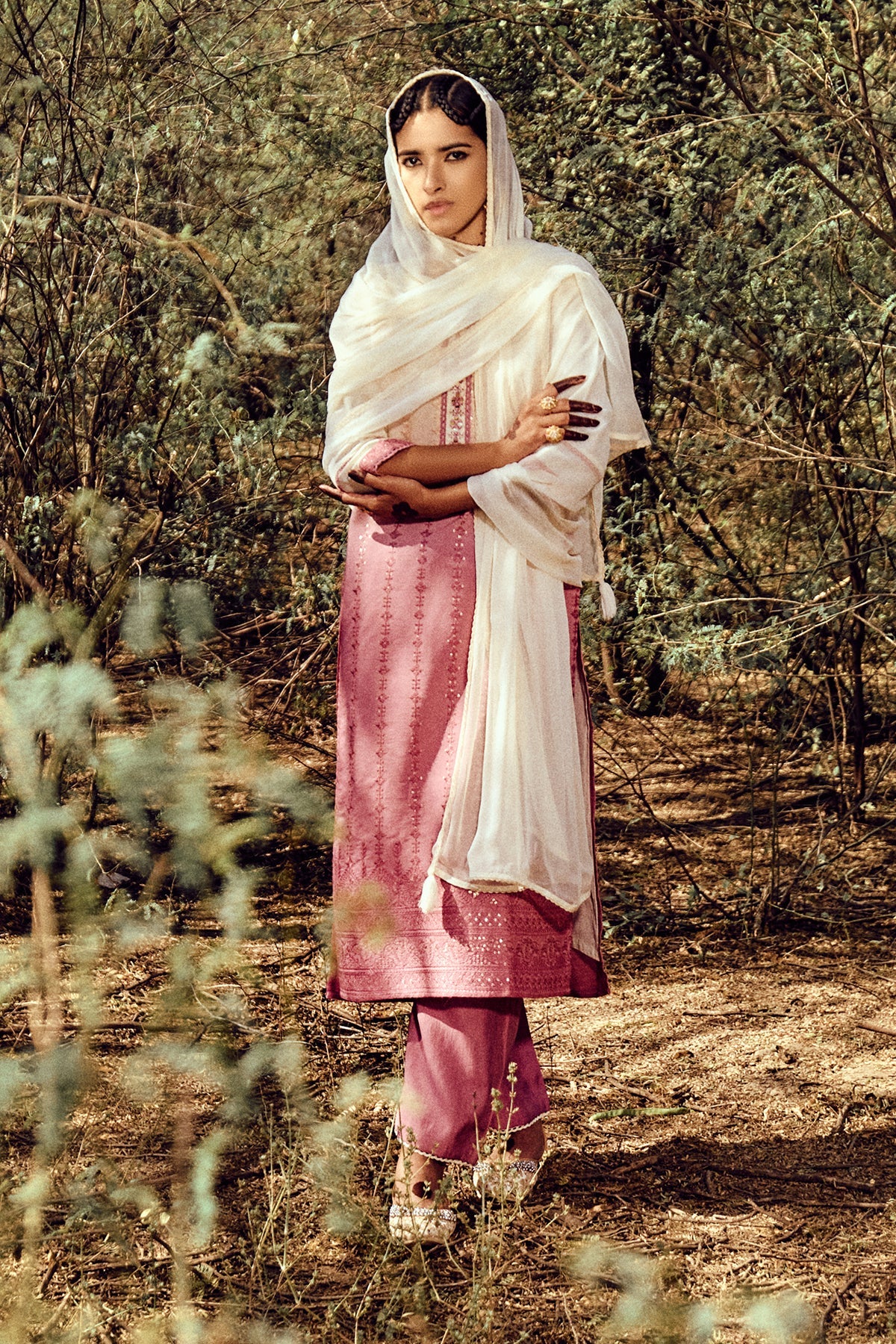Cream Straight Kurta 3 Pcs Set