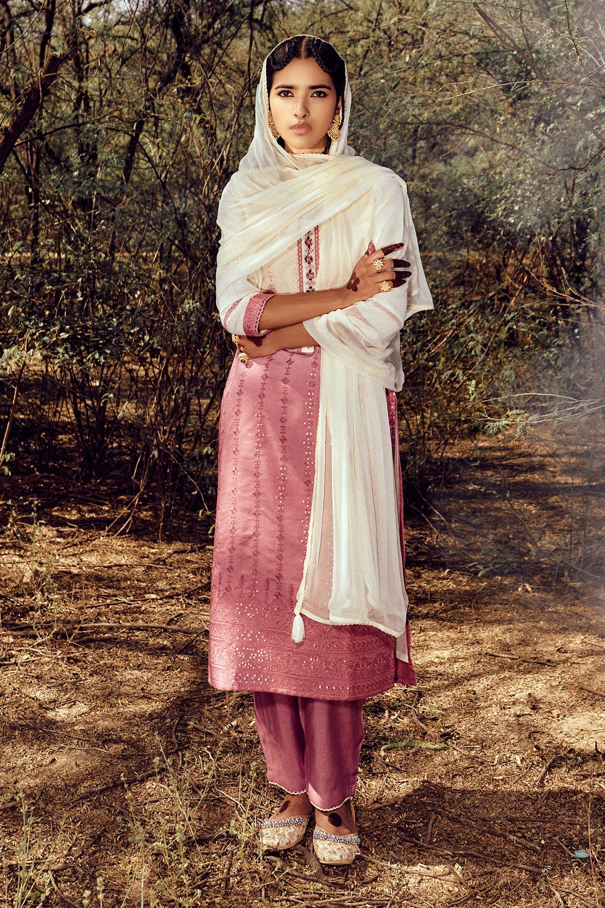 Cream Straight Kurta 3 Pcs Set