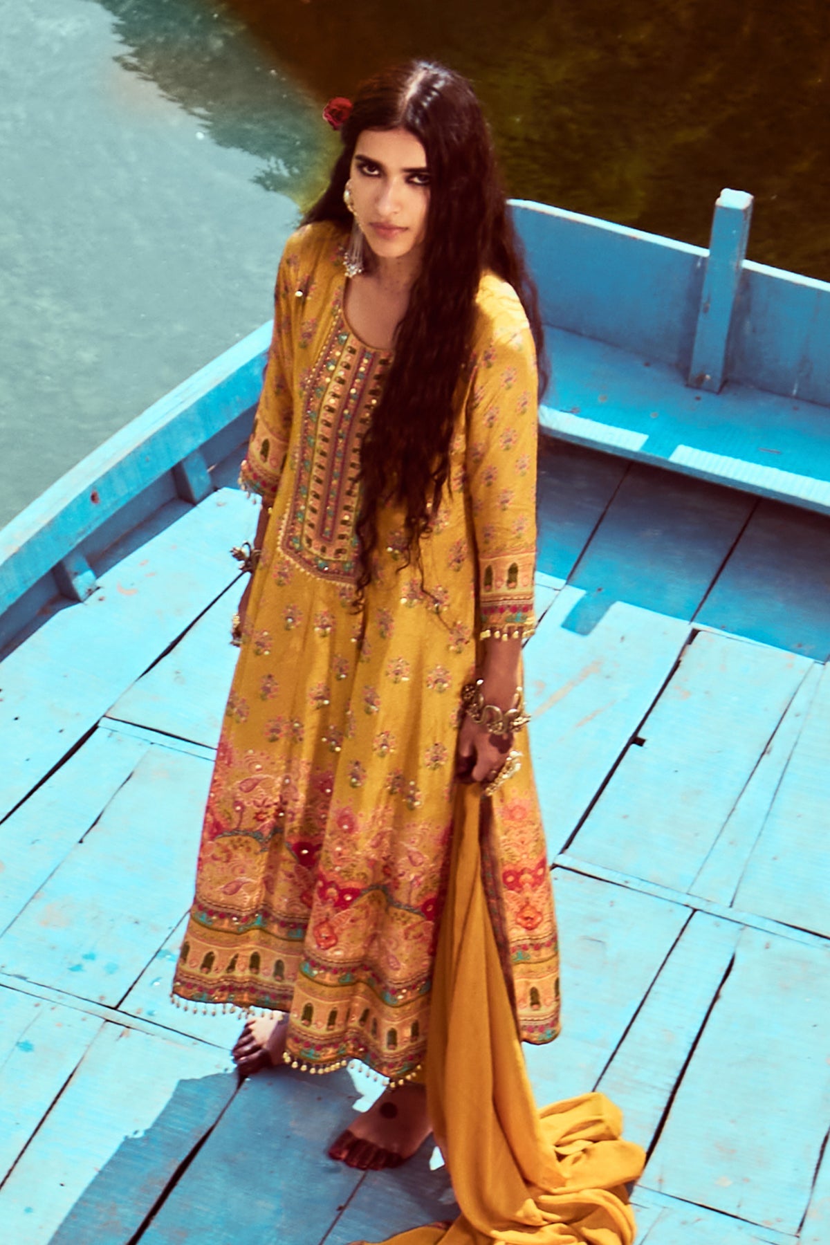 Mustard Embellished Kurta 3 Pcs Set