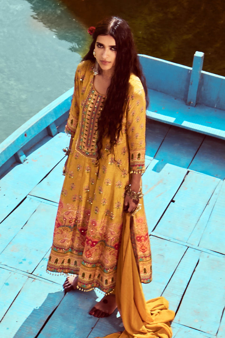 Mustard Embellished Kurta Set
