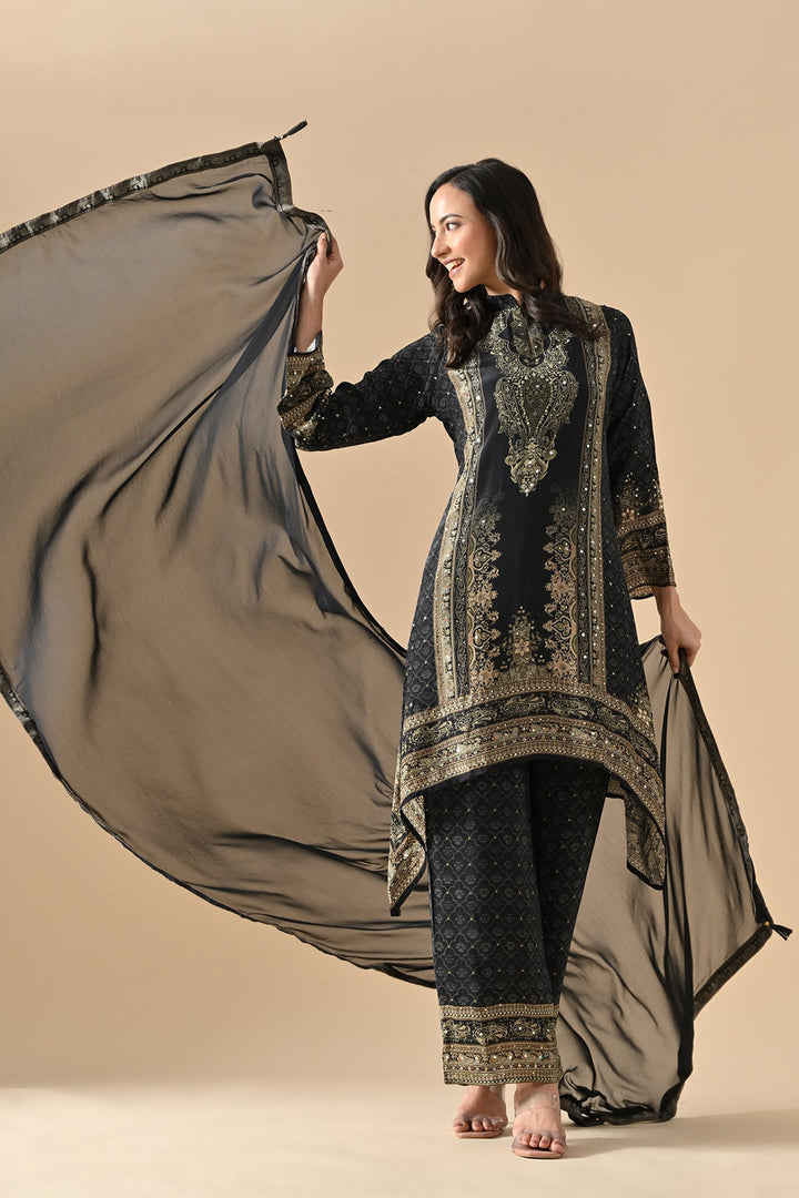 Black Embellished Kurta Set