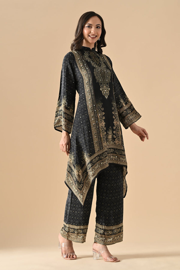 Black Embellished Kurta Set