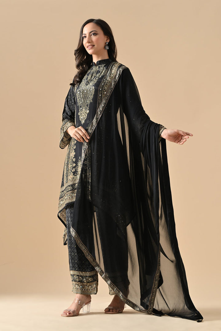 Black Embellished Kurta Set