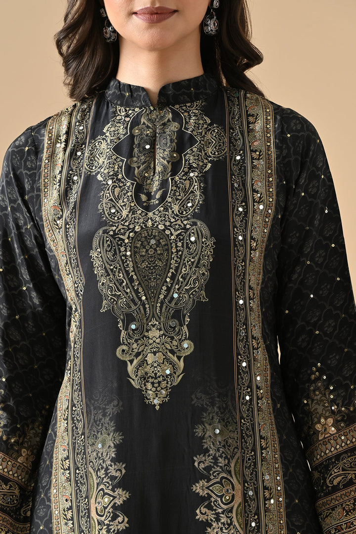 Black Embellished Kurta Set
