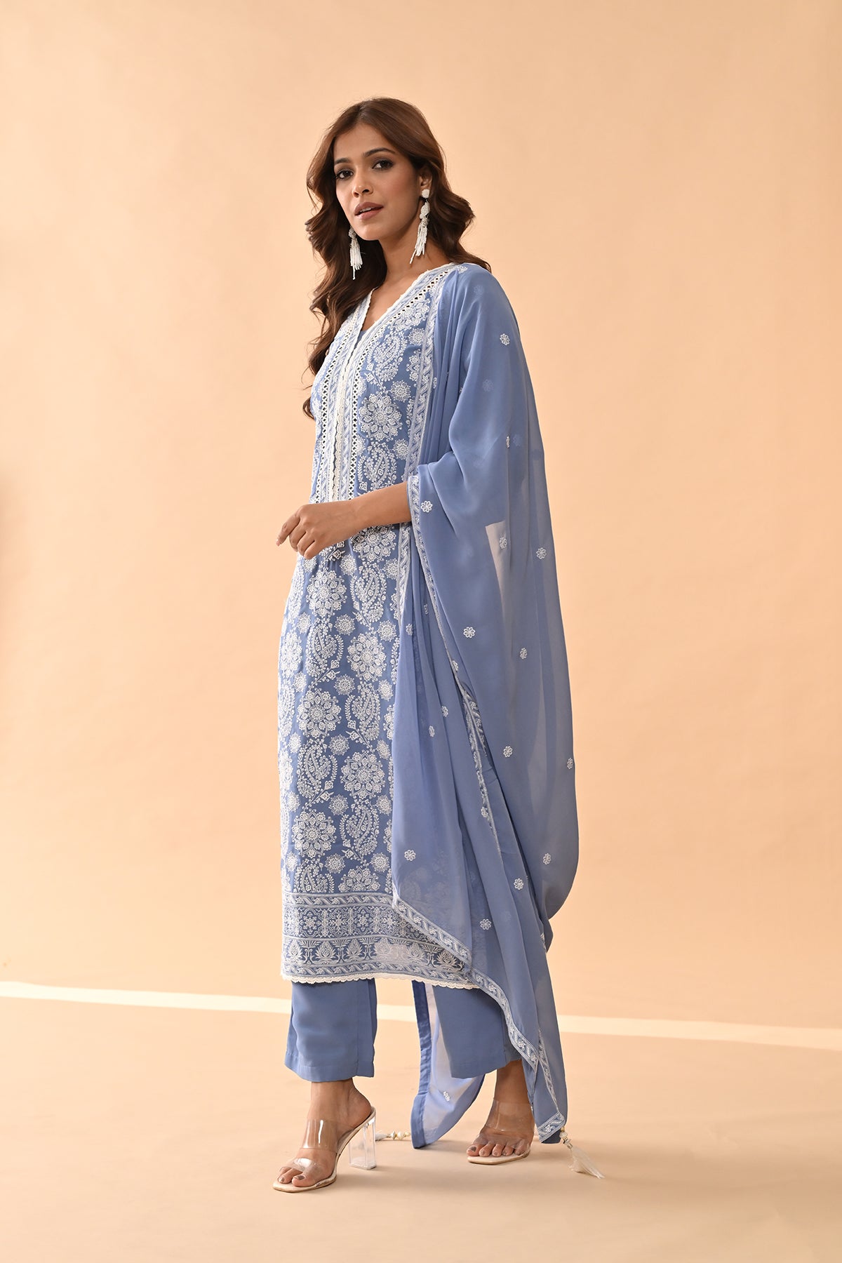 Blue Embroidered Kurta 3 Pcs Set