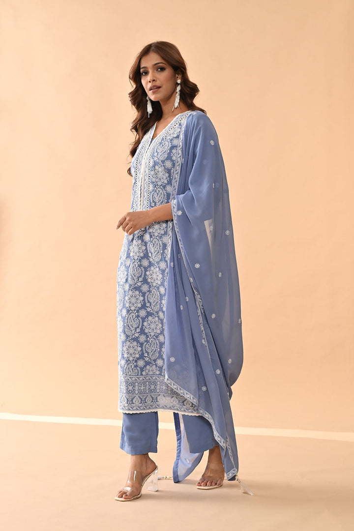 Blue Embroidered Kurta Set