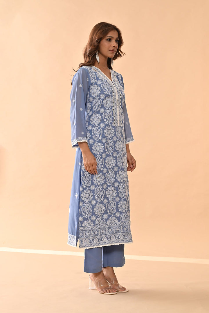 Blue Embroidered Kurta Set