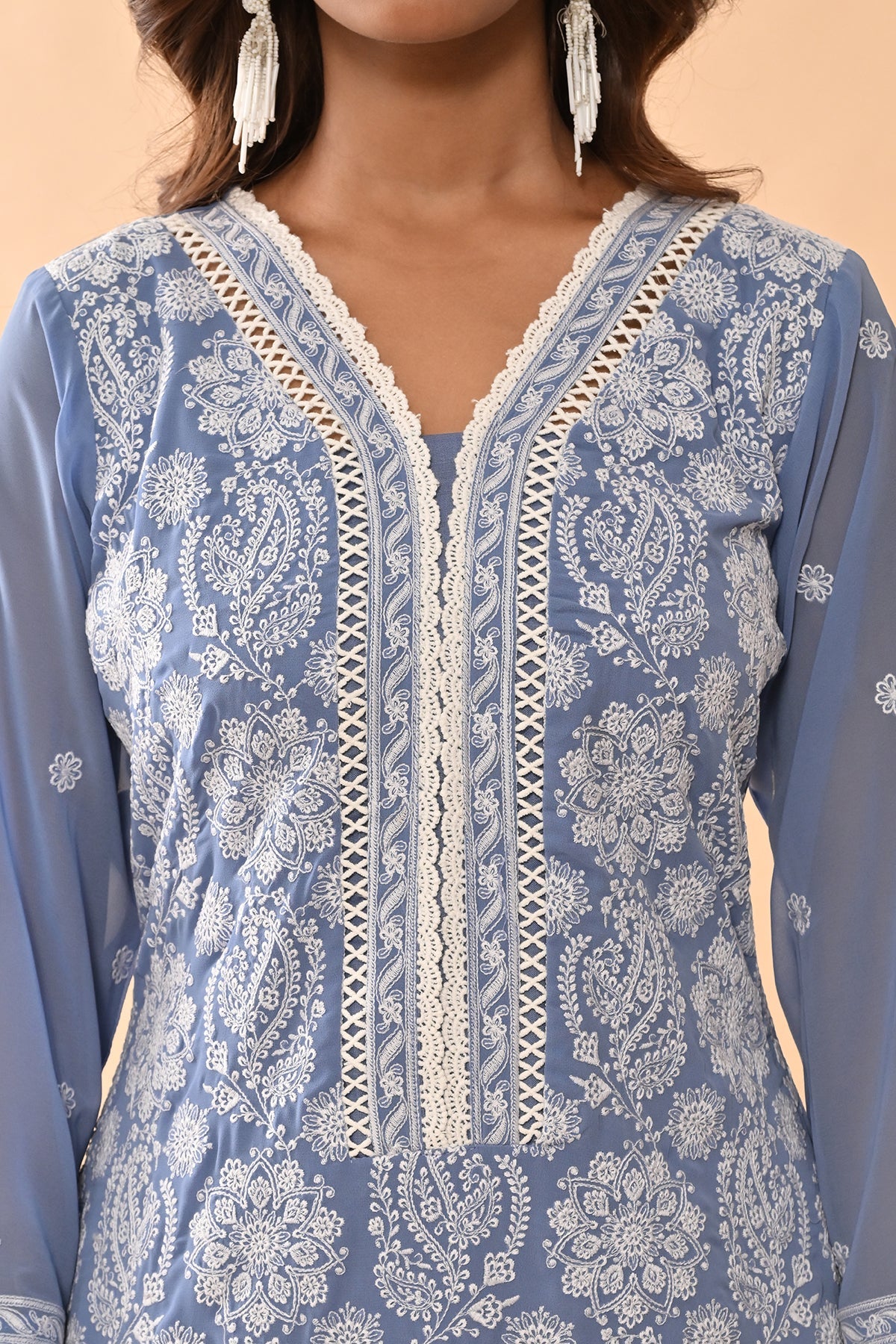 Blue Embroidered Kurta 3 Pcs Set
