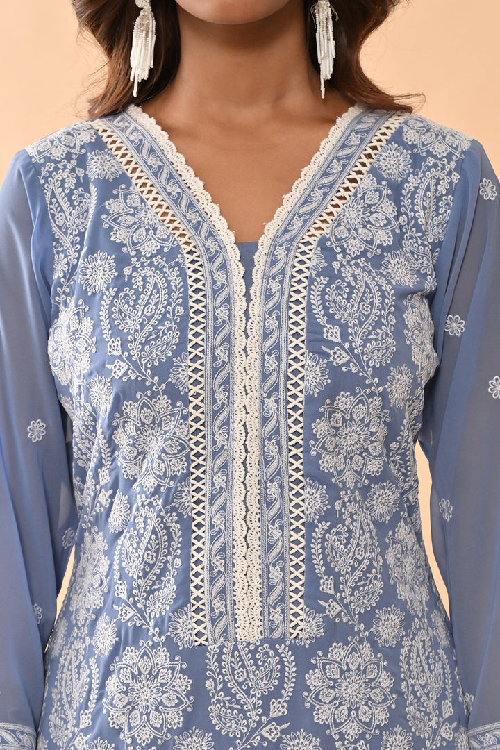 Blue Embroidered Kurta Set