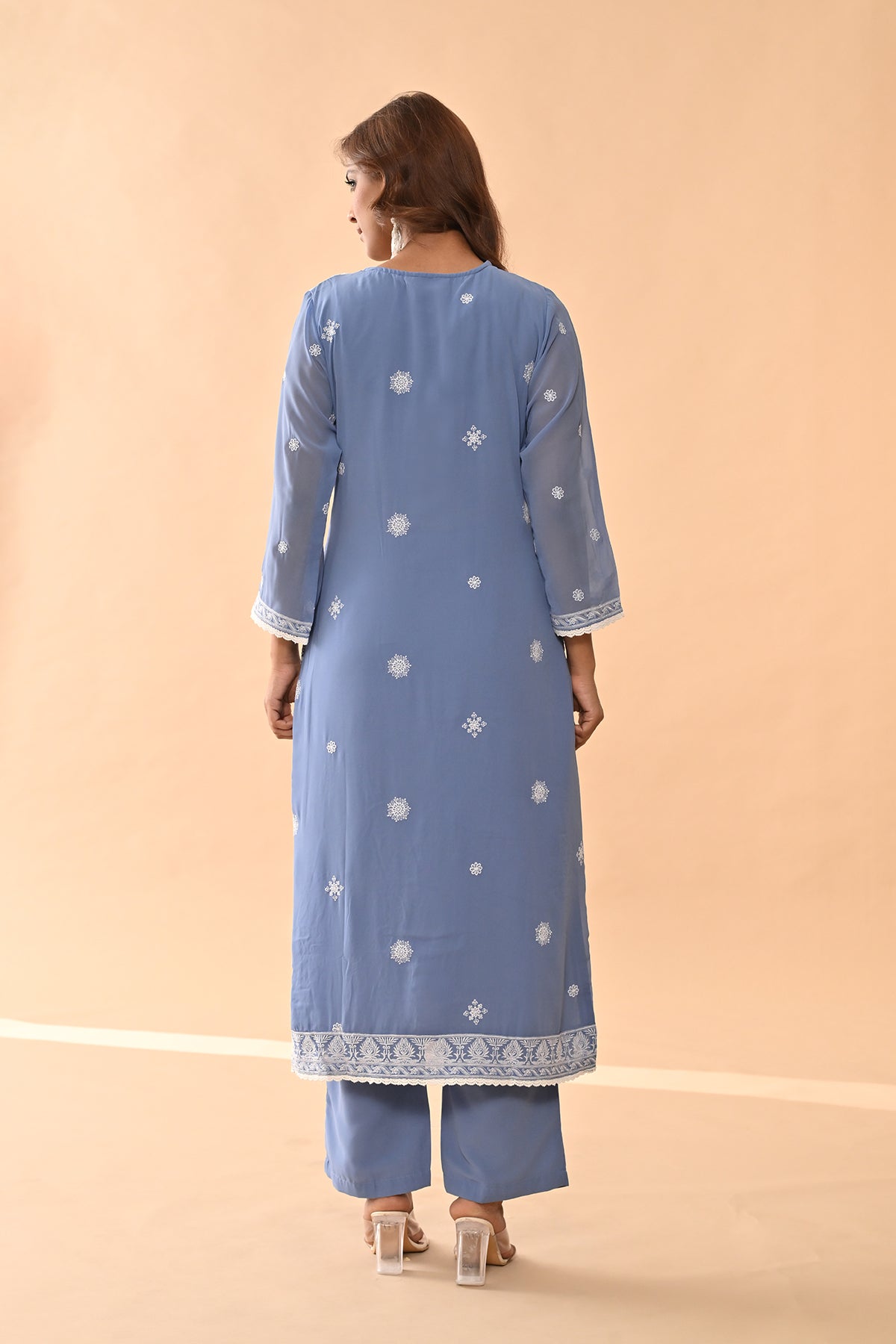 Blue Embroidered Kurta 3 Pcs Set