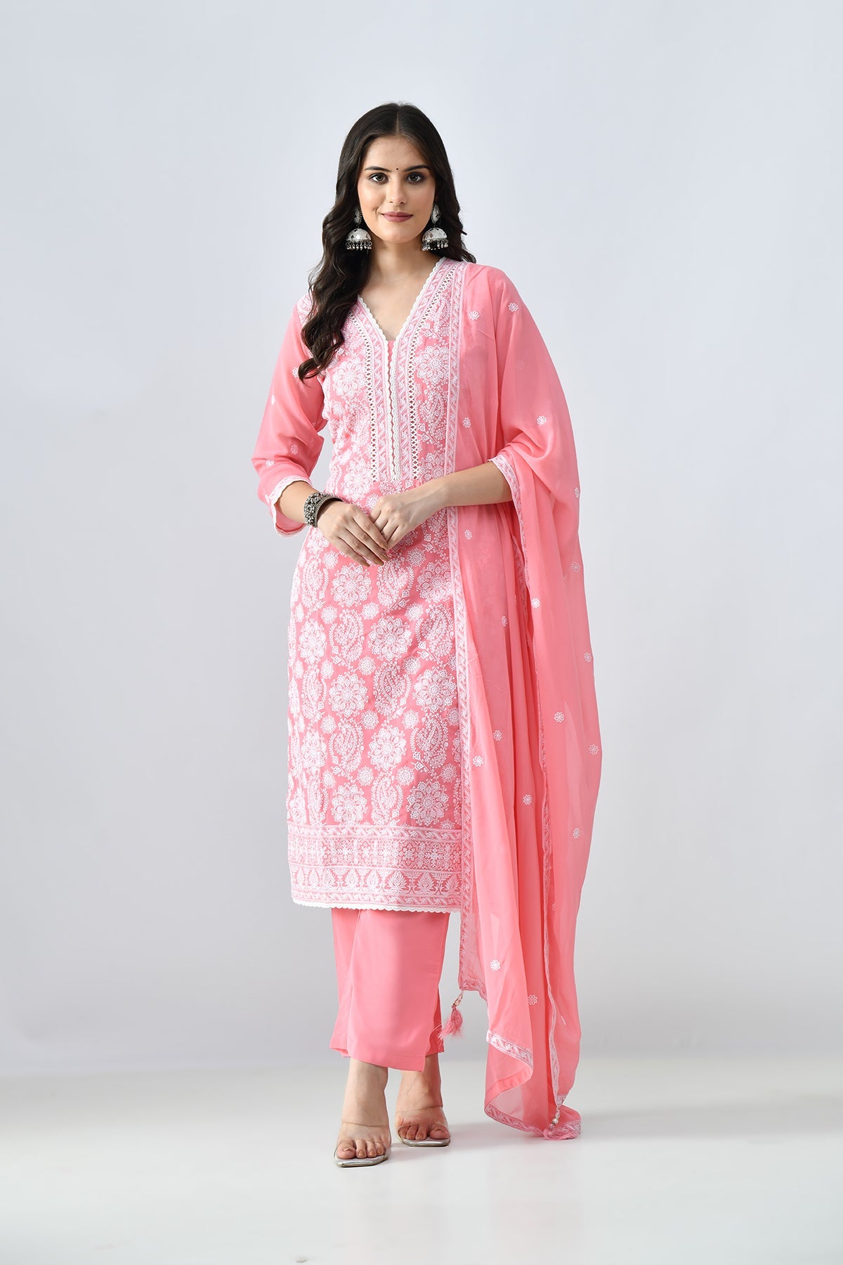 Peach Embroidered Kurta 3 Pcs Set