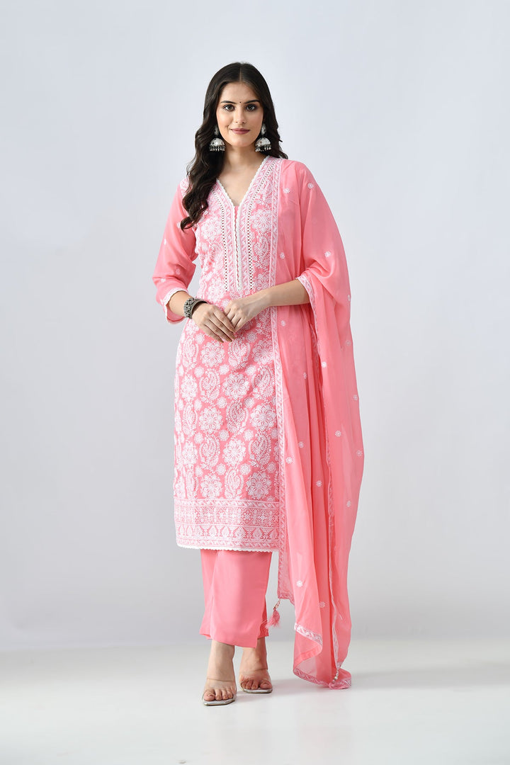 Peach Embroidered Kurta Set