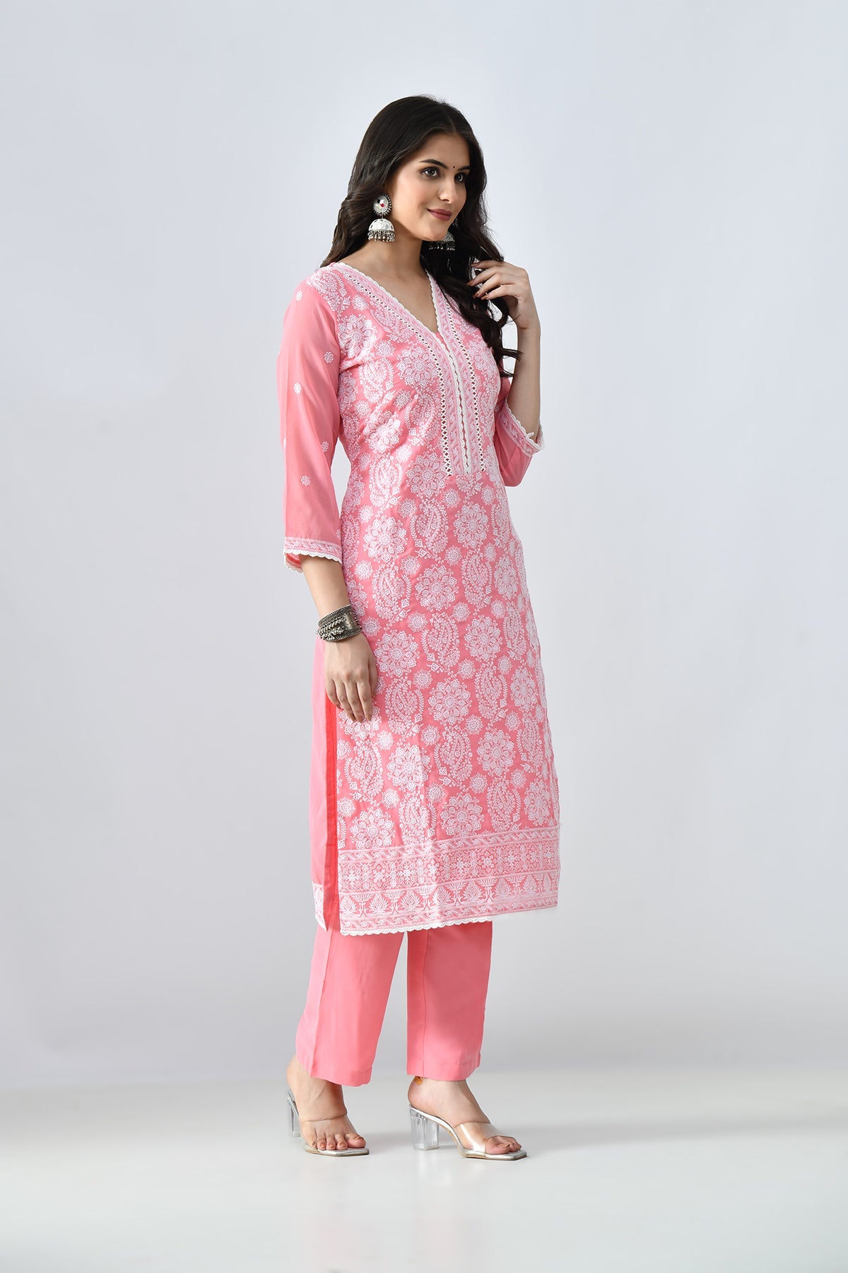 Peach Embroidered Kurta 3 Pcs Set