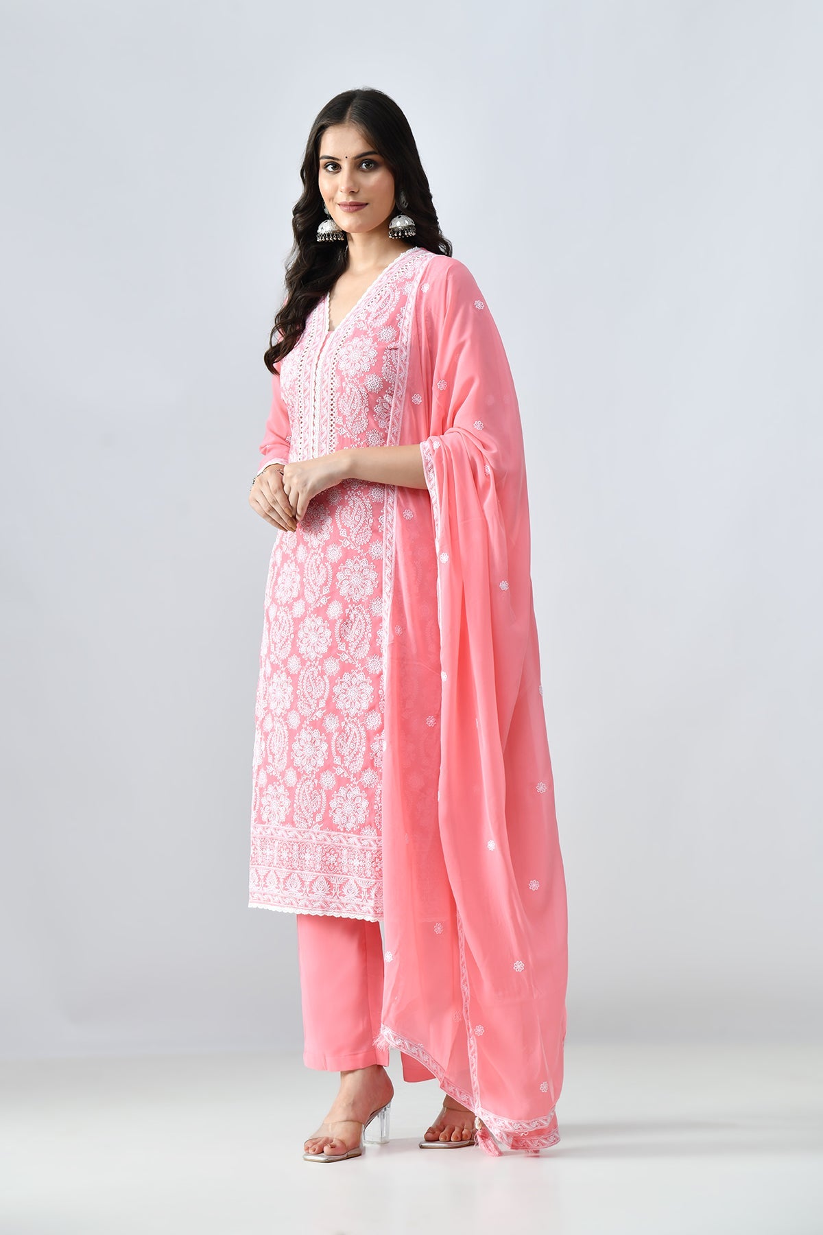 Peach Embroidered Kurta 3 Pcs Set