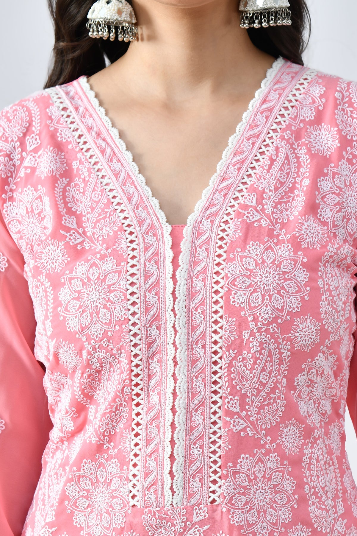 Peach Embroidered Kurta 3 Pcs Set