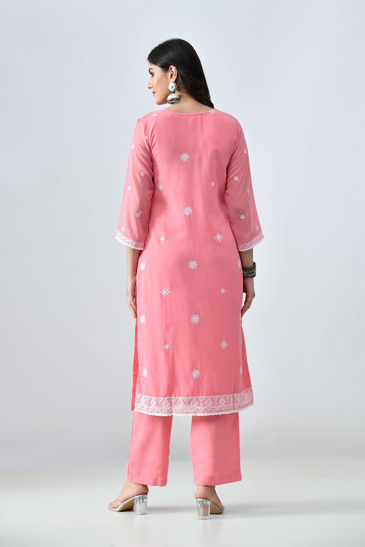 Peach Embroidered Kurta 3 Pcs Set