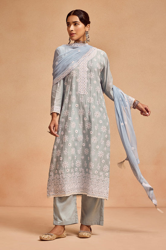 Blue Embroidered Kurta Set