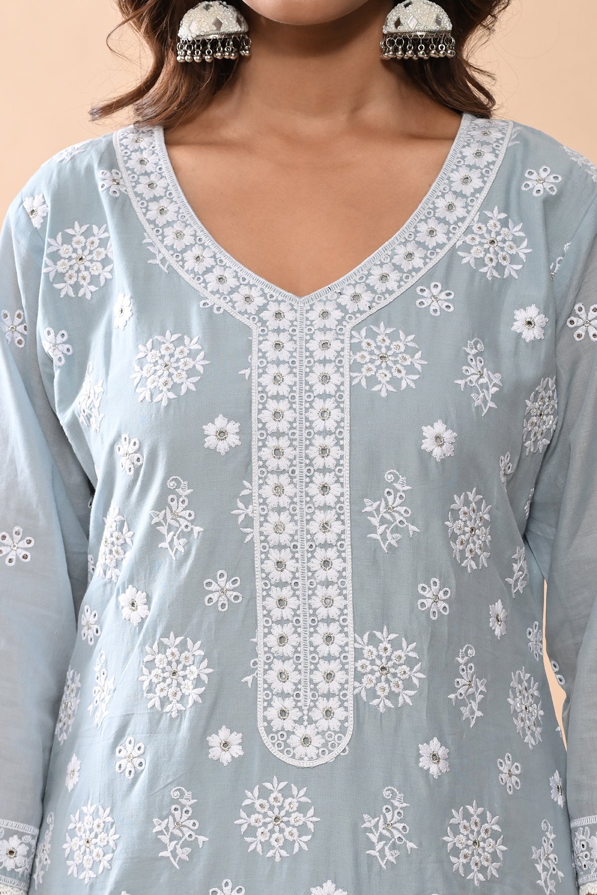 Blue Embroidered Kurta 3 Pcs Set