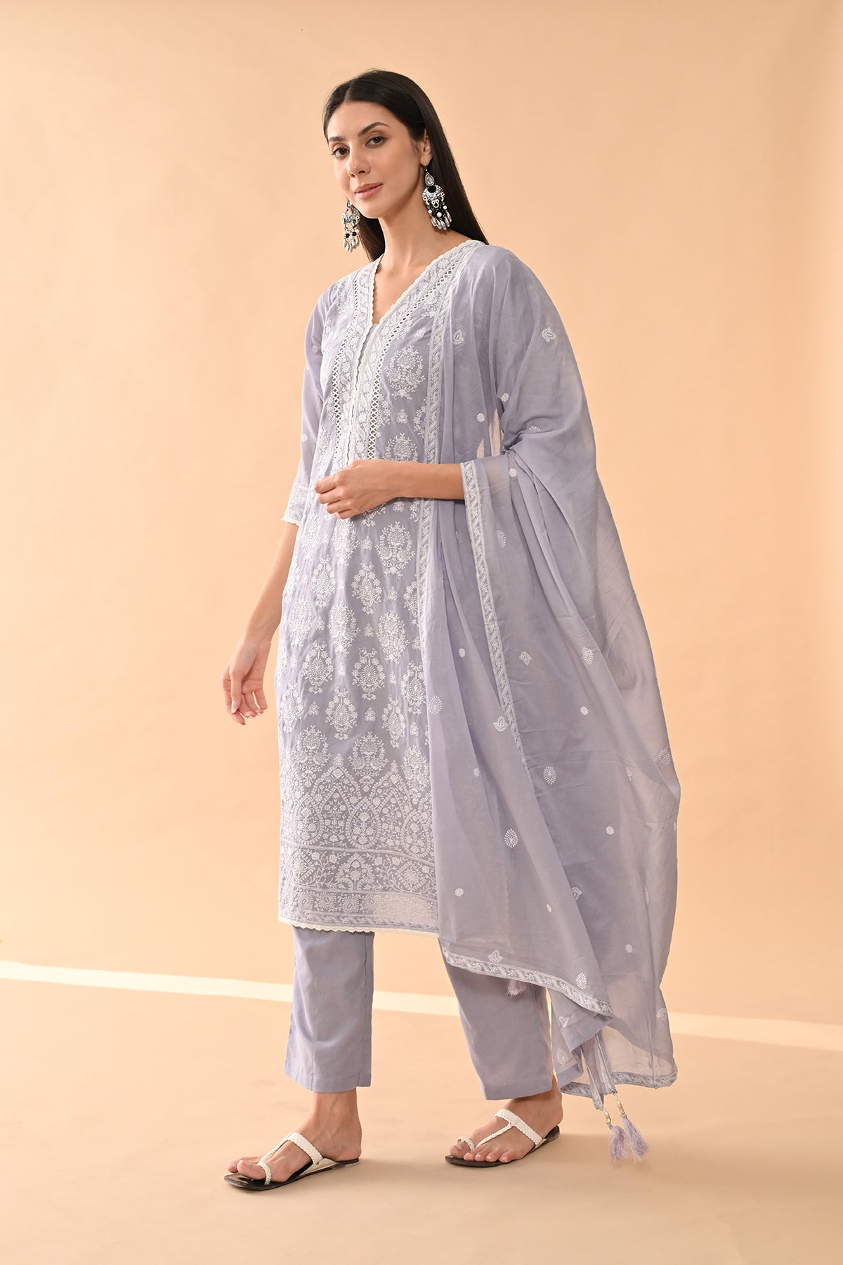 Purple Embroidered Kurta 3 Pcs Set