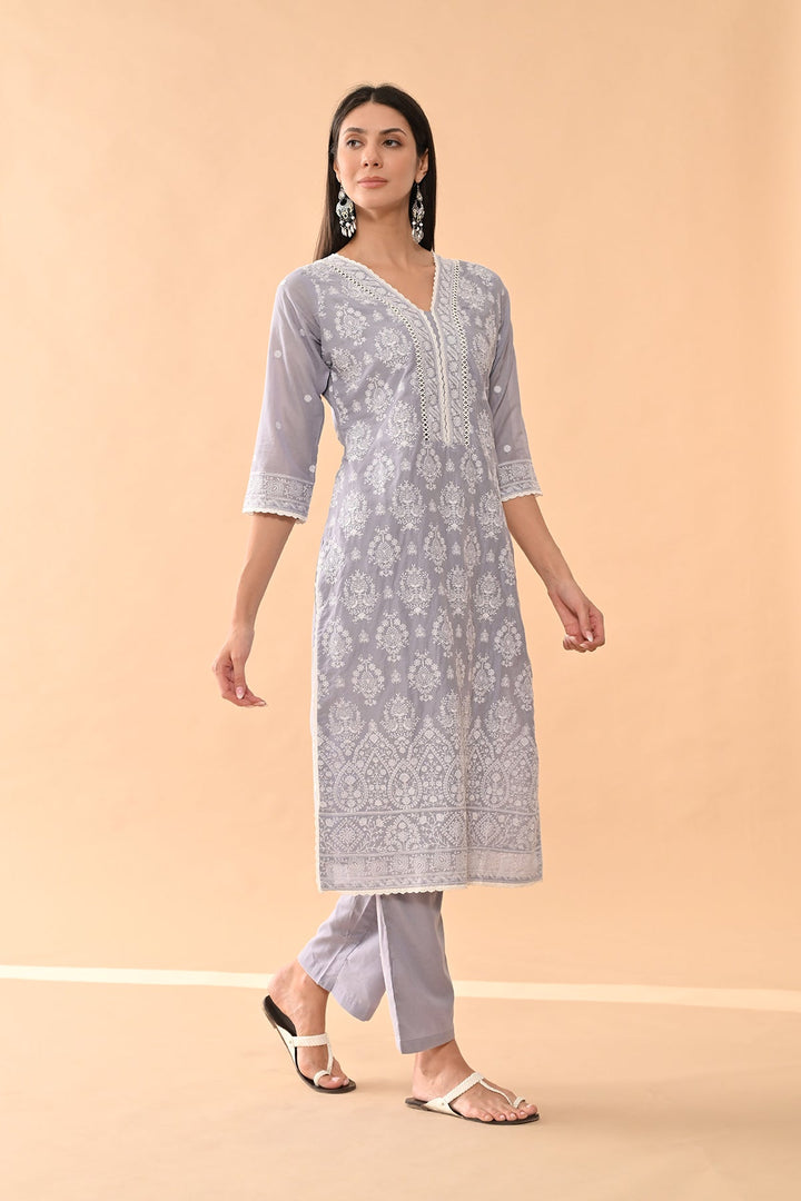 Purple Embroidered Kurta Set