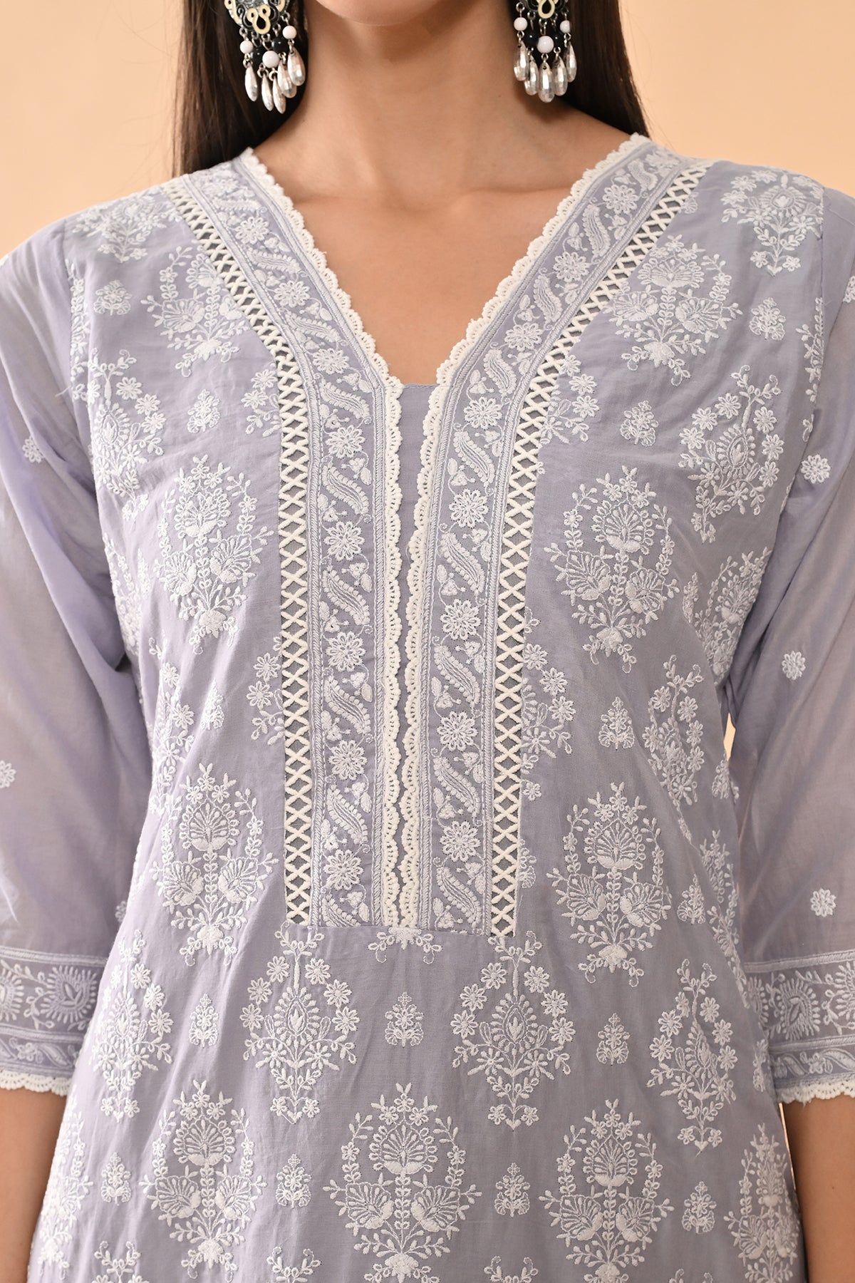 Purple Embroidered Kurta 3 Pcs Set