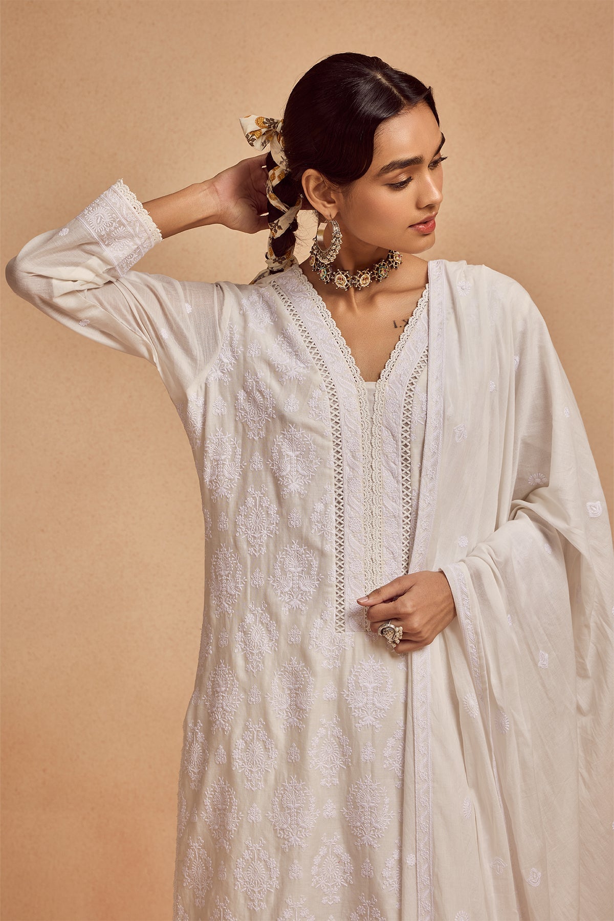 White Embroidered Kurta 3 Pcs Set