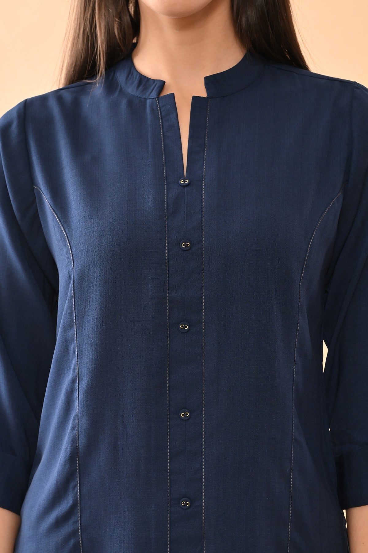Blue Solid Straight Top