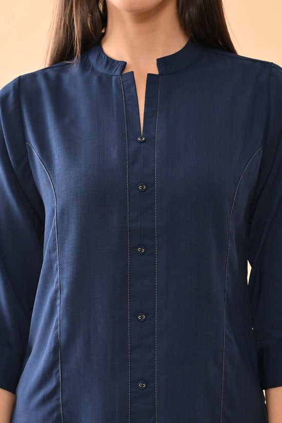 Blue Solid Straight Top