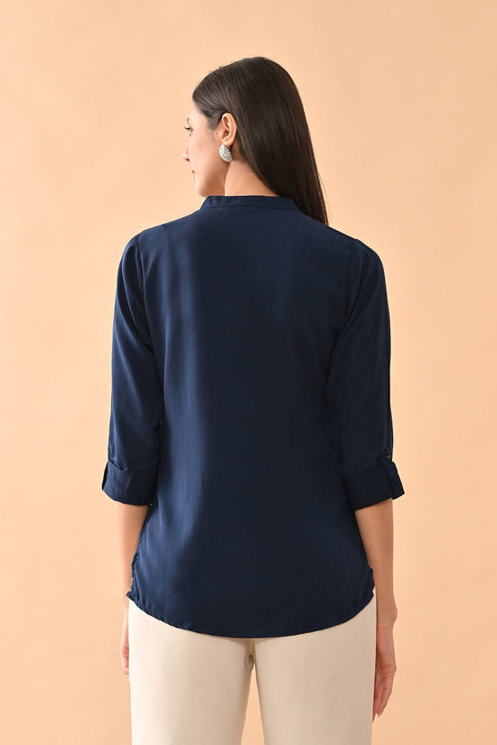 Blue Solid Straight Top