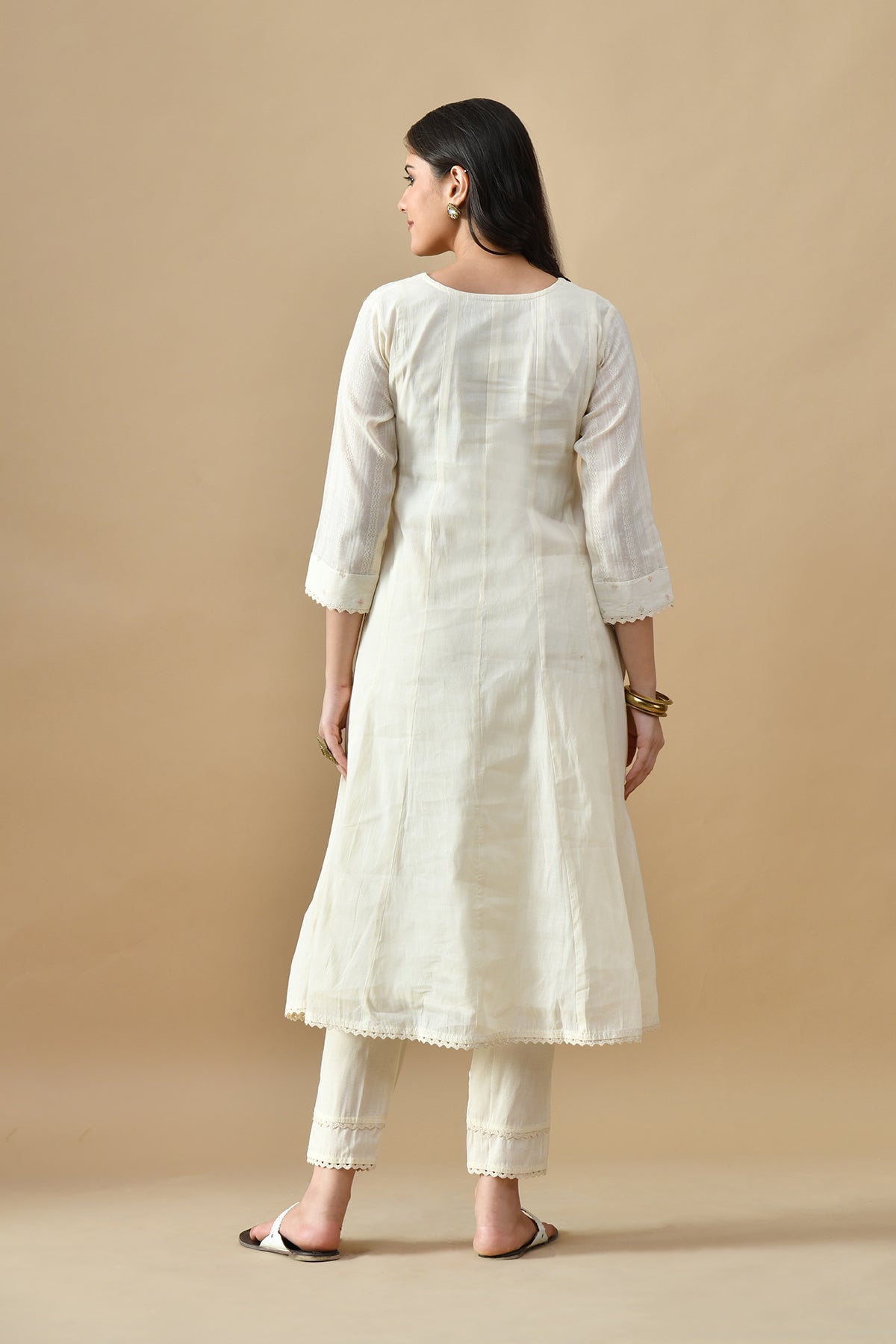 Cream Embroidered Kurta 3 Pcs Set