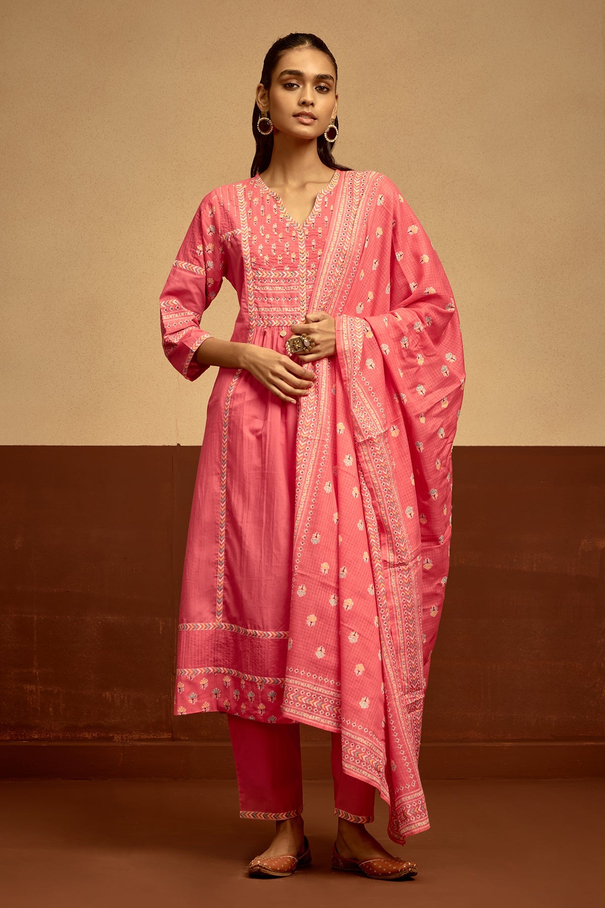 Pink Printed Kurta 3 Pcs Set