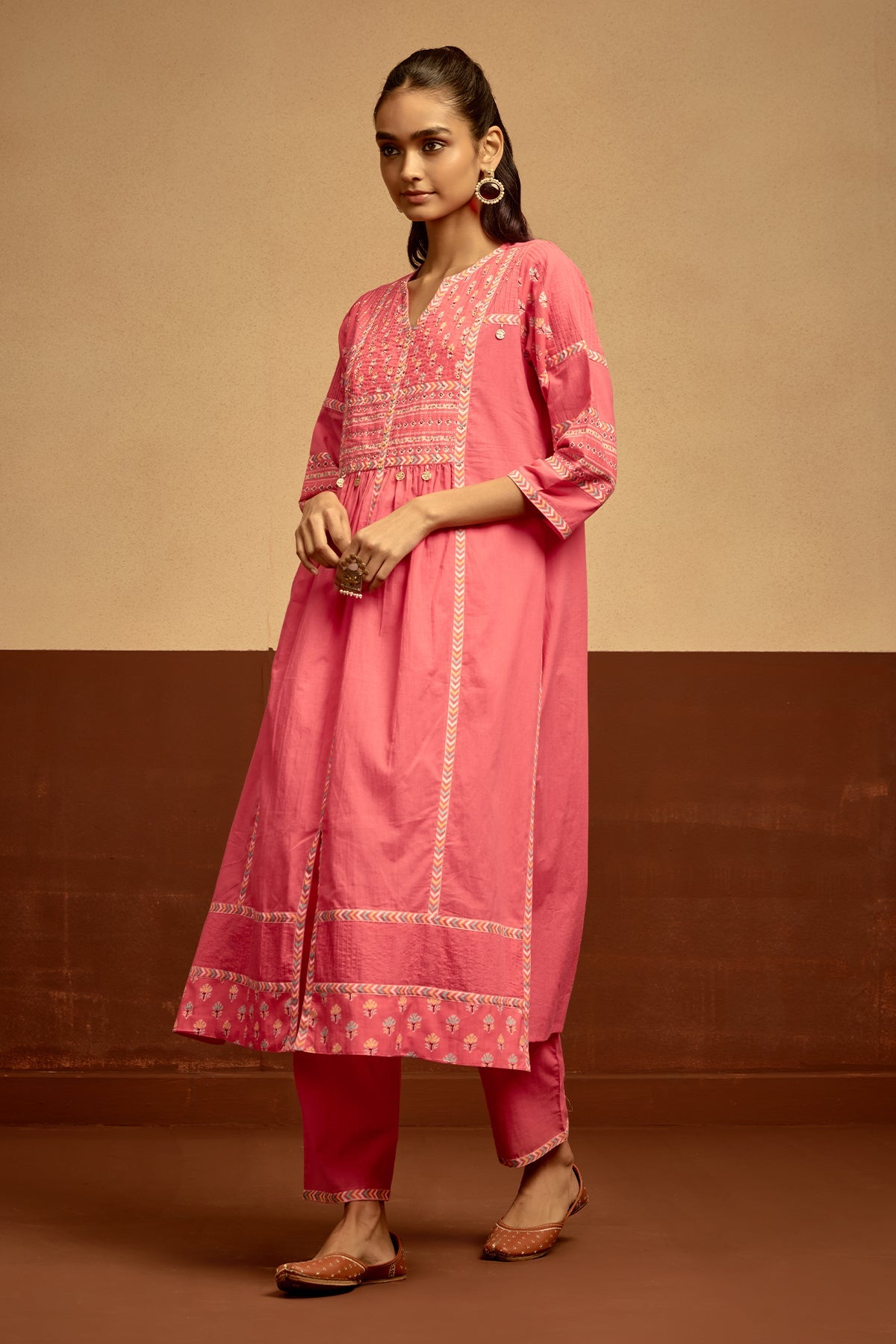 Pink Printed Kurta 3 Pcs Set