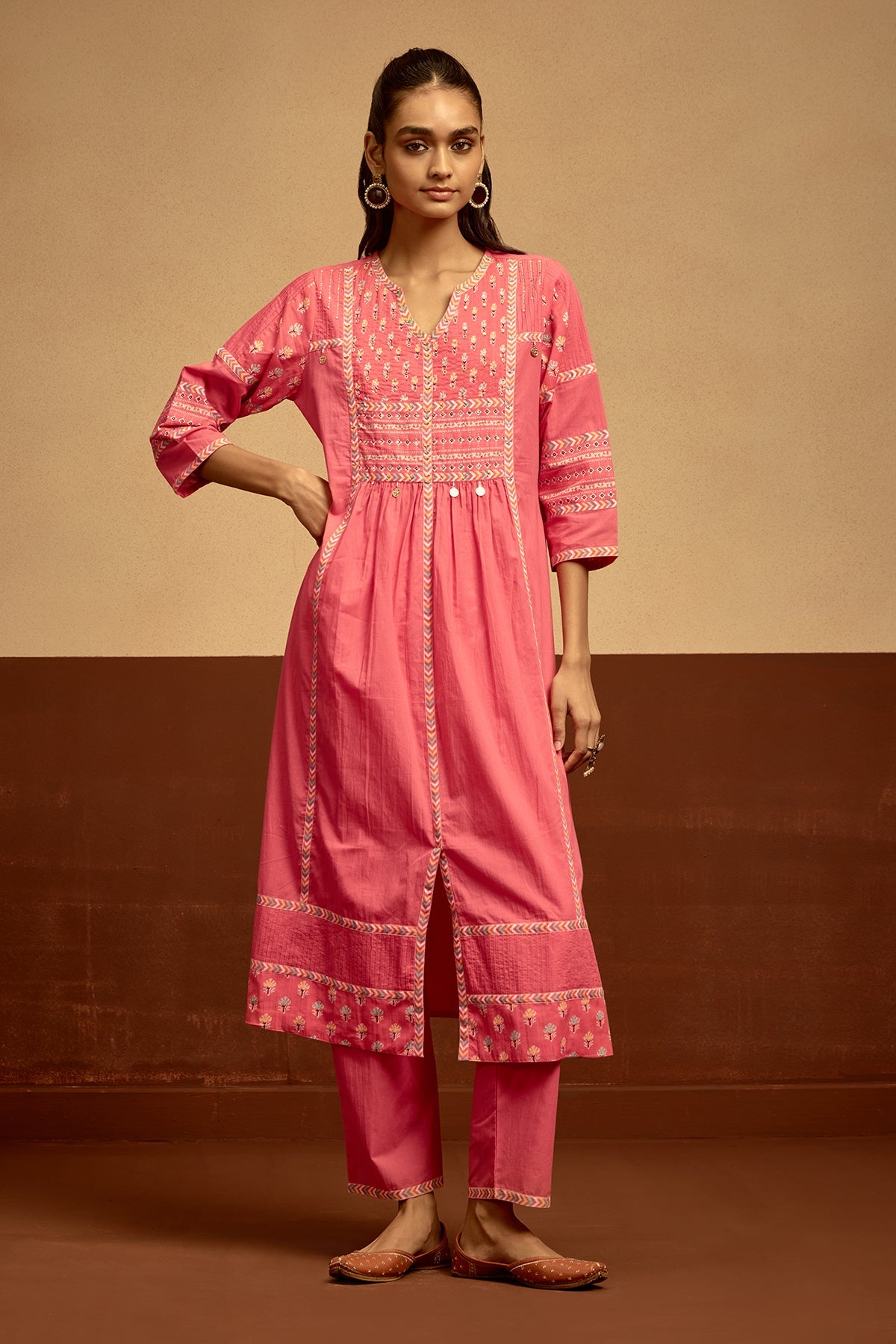 Pink Printed Kurta 3 Pcs Set
