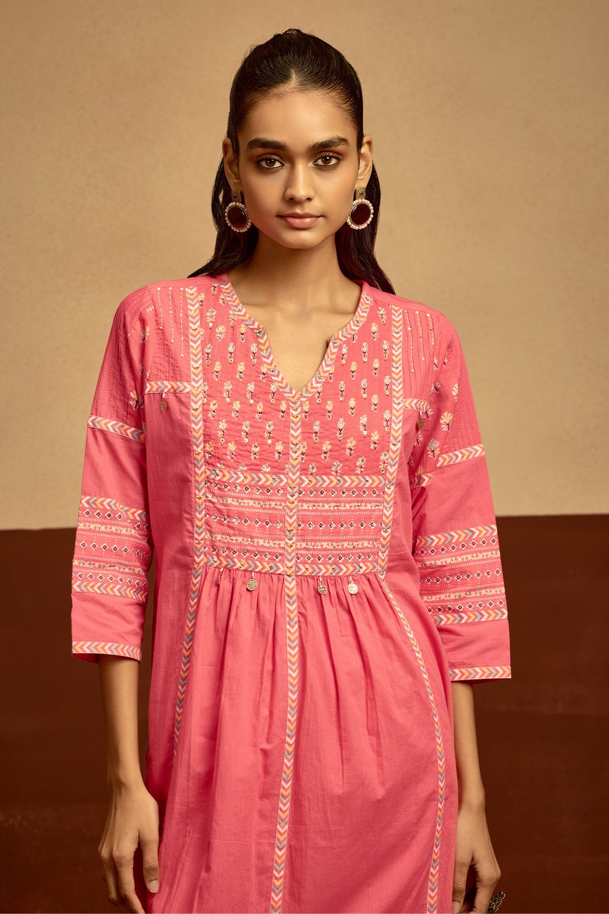 Pink Printed Kurta 3 Pcs Set
