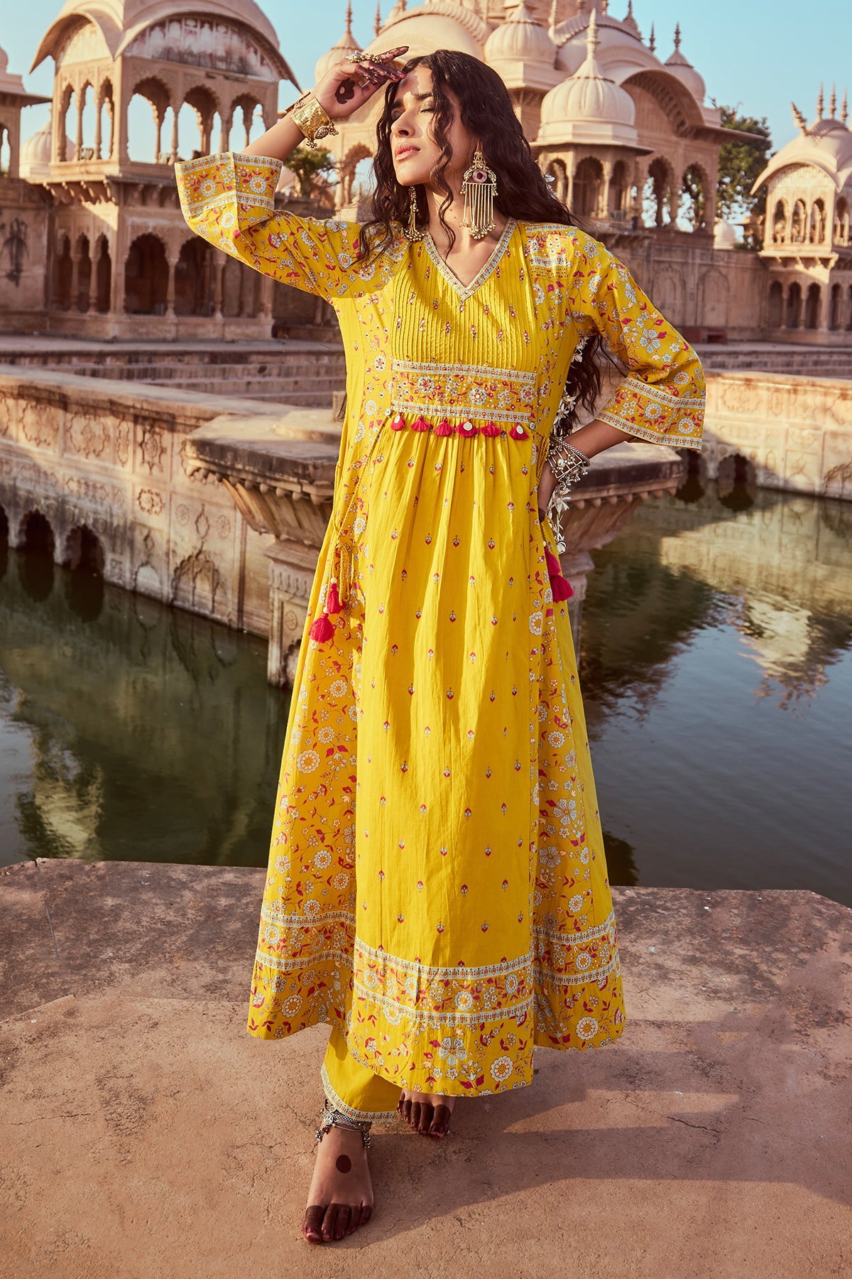 Mustard Printed Kurta 2 Pcs Set