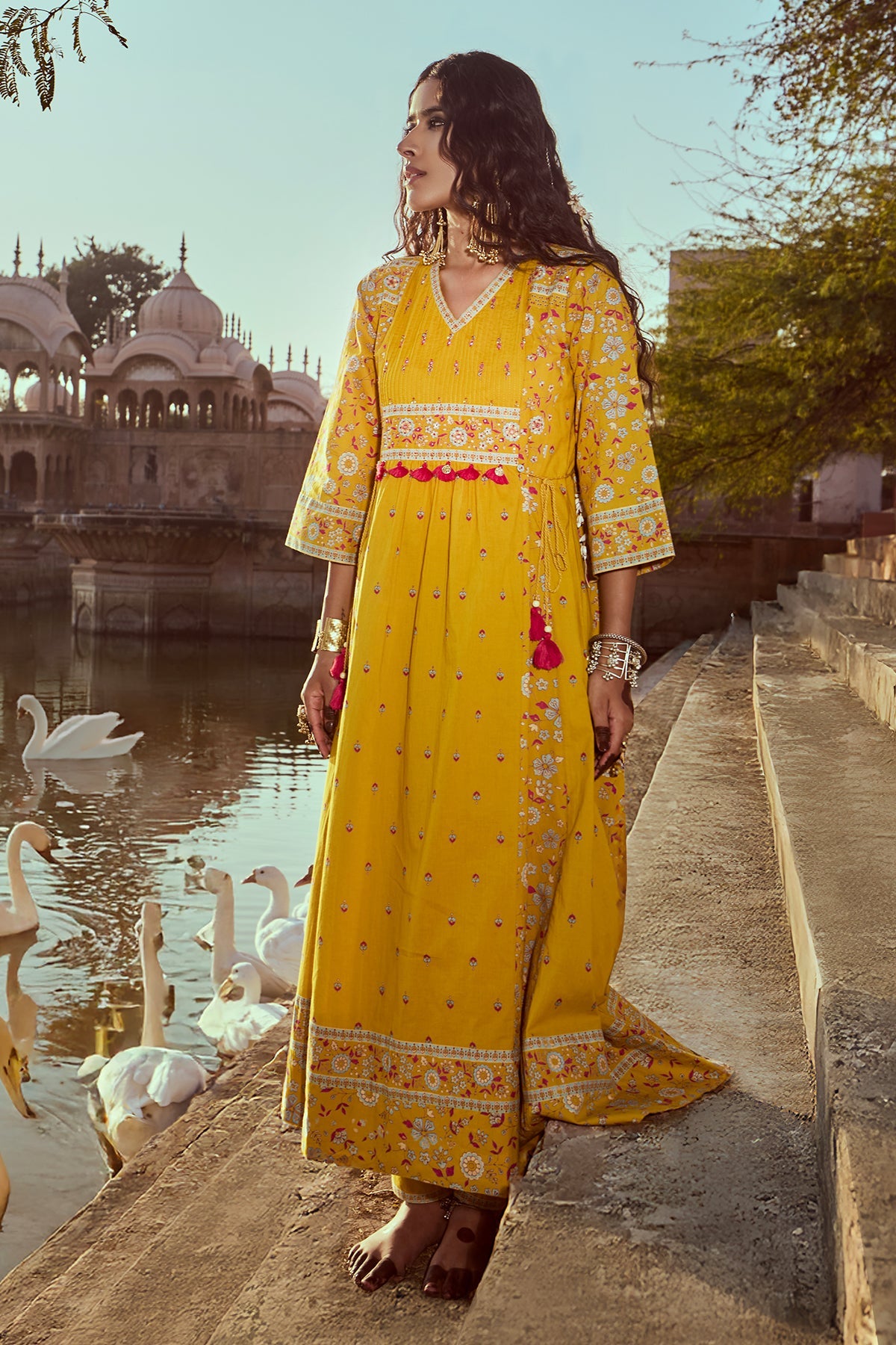 Mustard Printed Kurta 2 Pcs Set