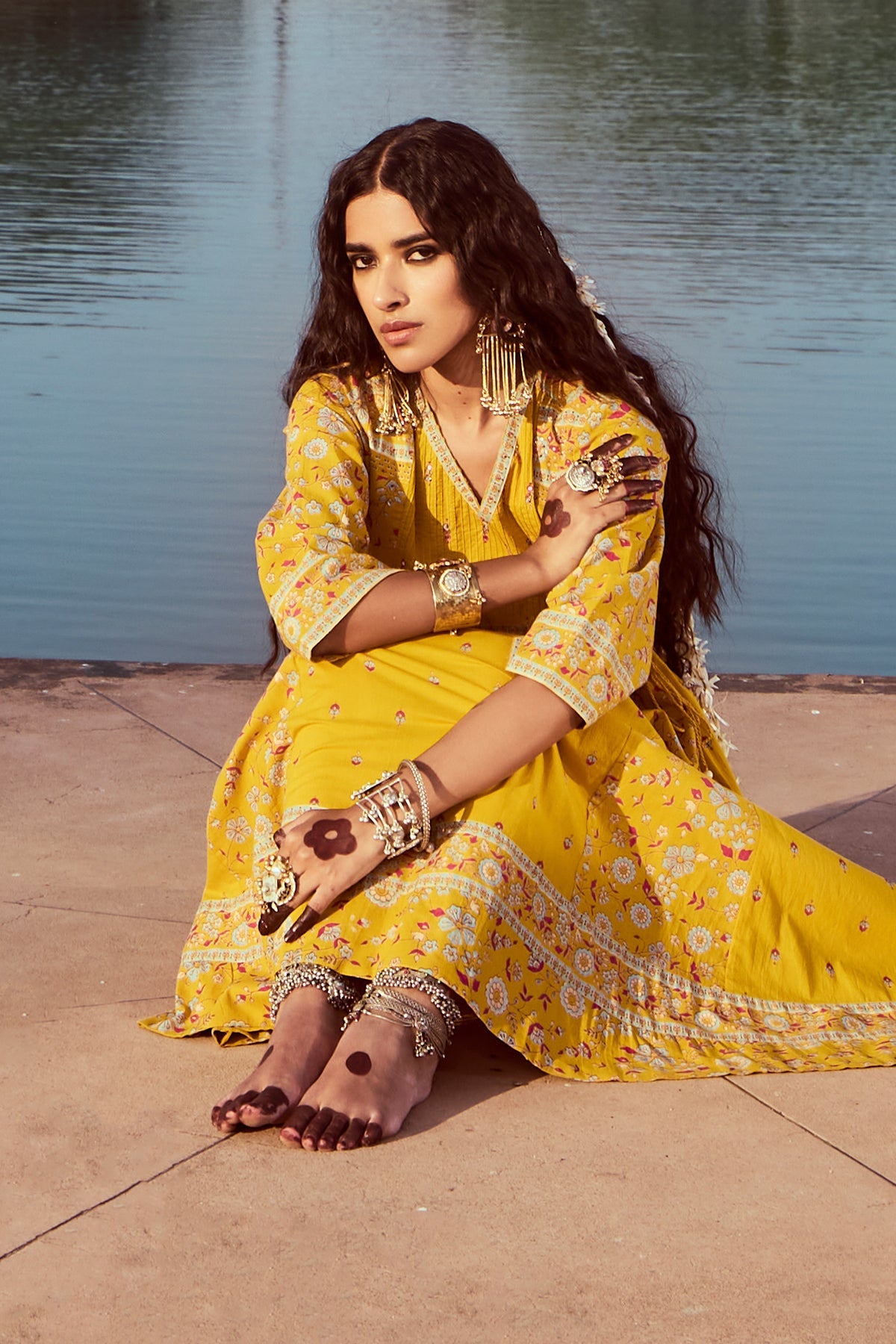 Mustard Printed Kurta 2 Pcs Set