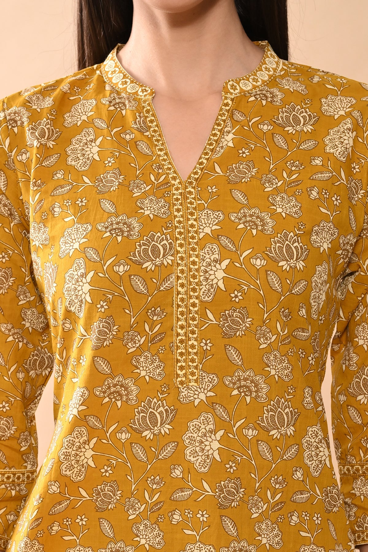 Mustard Floral Printed Kurta