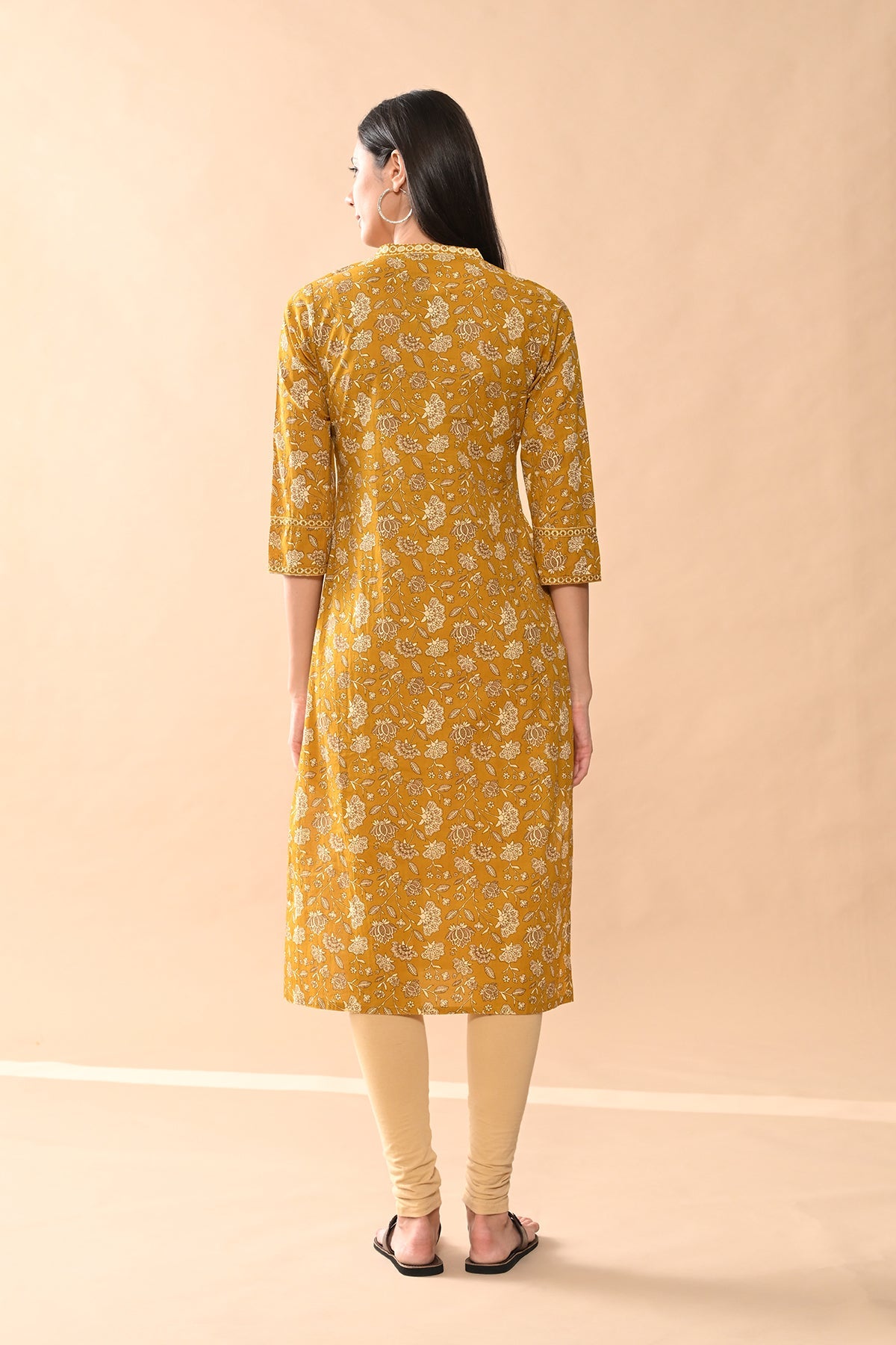 Mustard Floral Printed Kurta