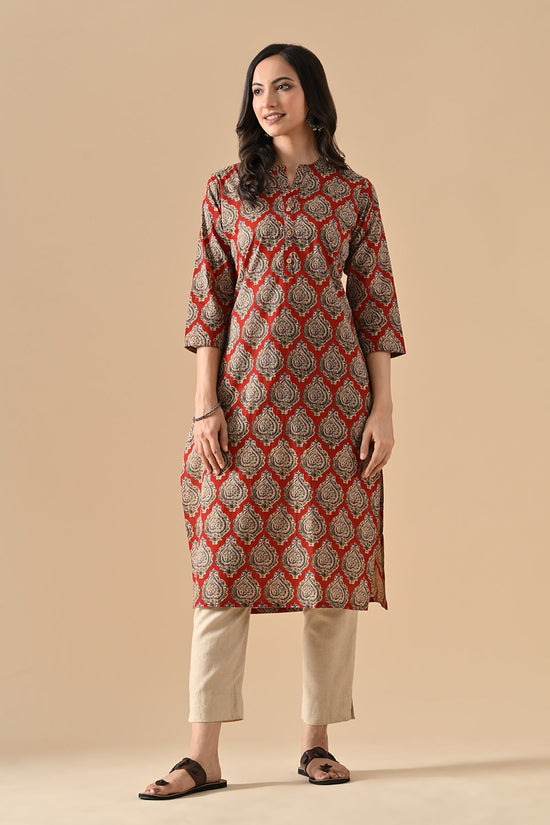 Maroon Printed Straight Kurta