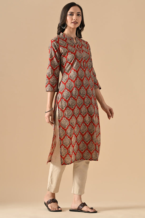 Maroon Printed Straight Kurta