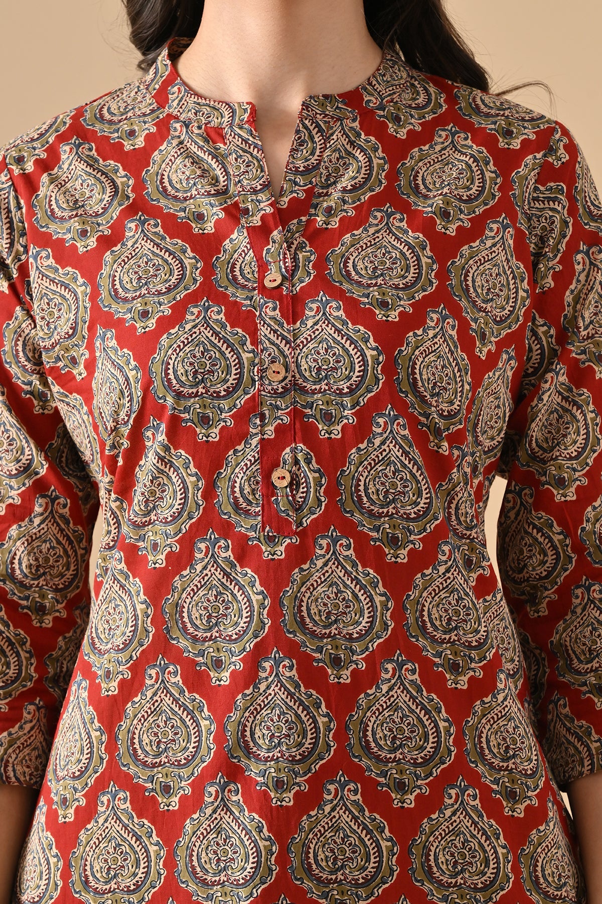 Maroon Printed Straight Kurta