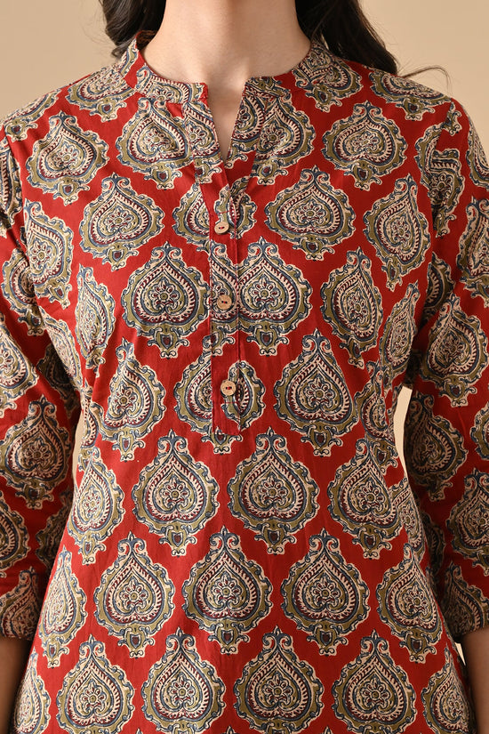 Maroon Printed Straight Kurta