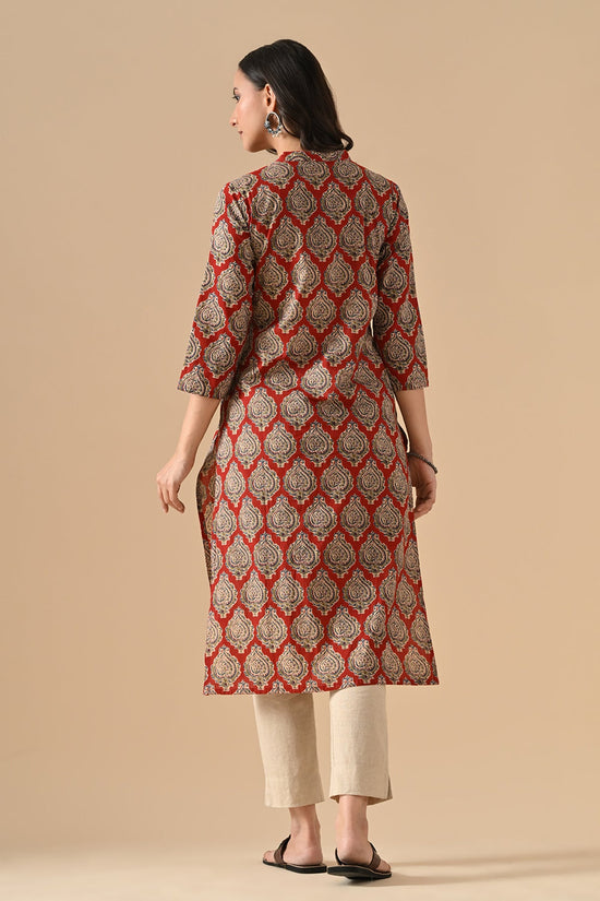 Maroon Printed Straight Kurta