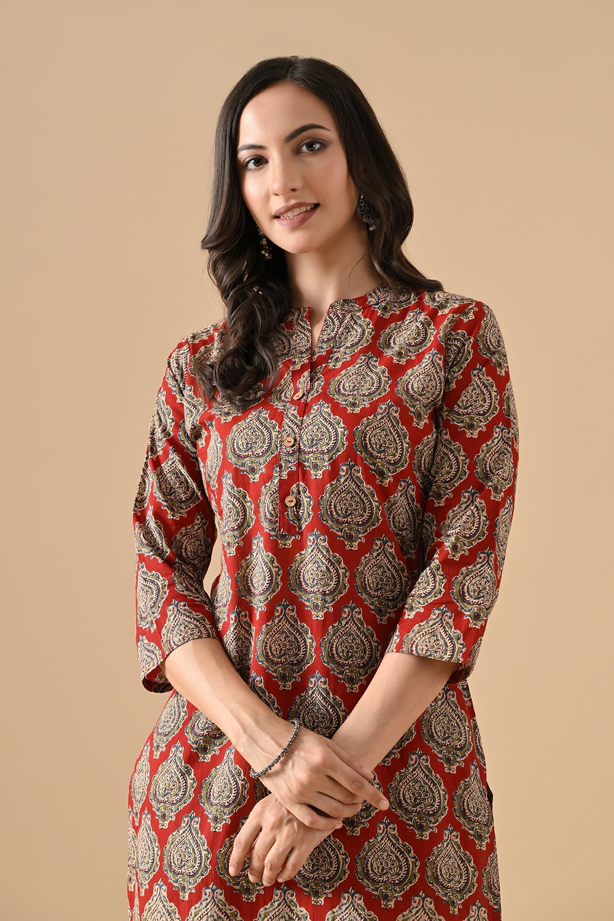 Maroon Printed Straight Kurta