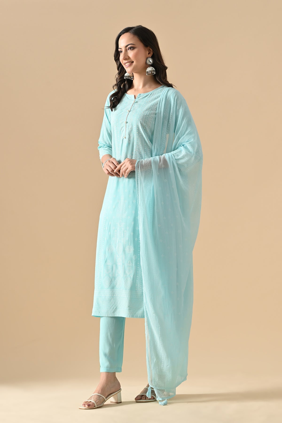 Blue Printed Kurta Set