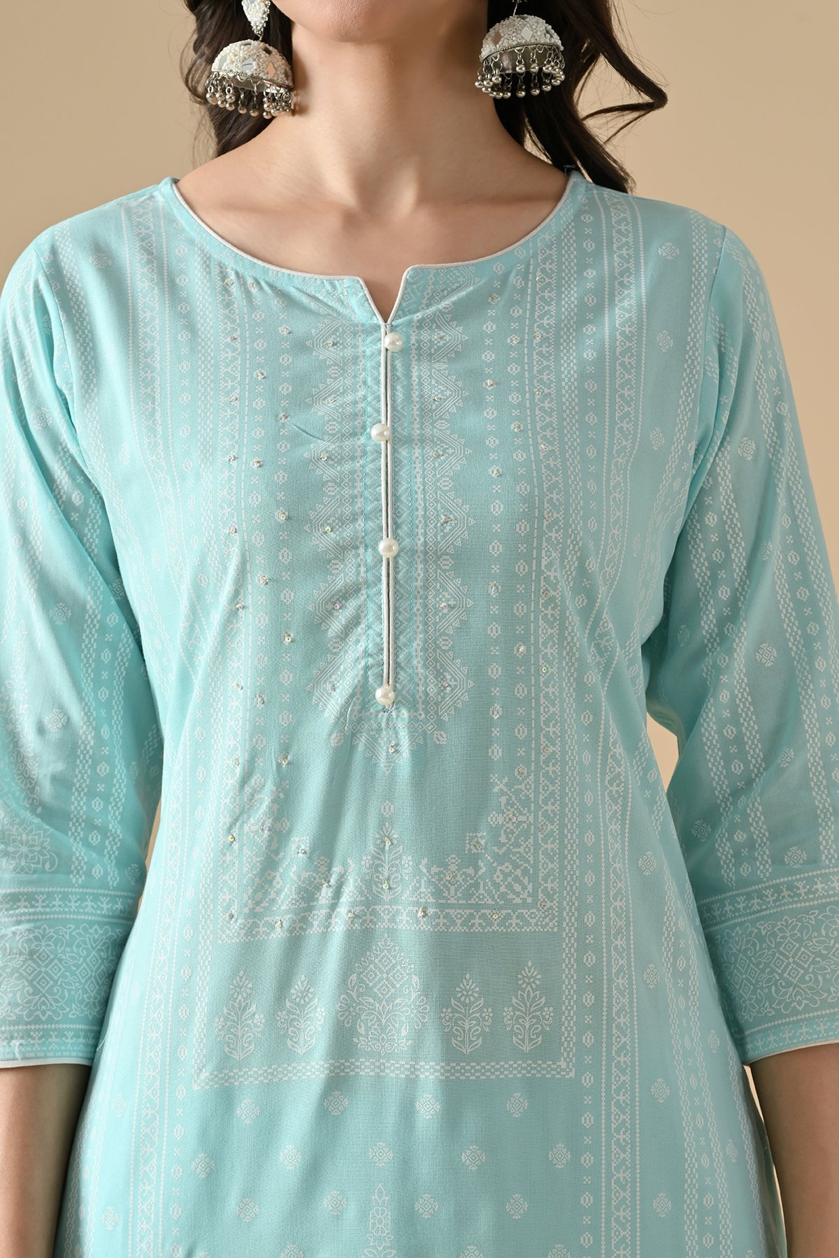 Blue Printed Kurta 3 Pcs Set