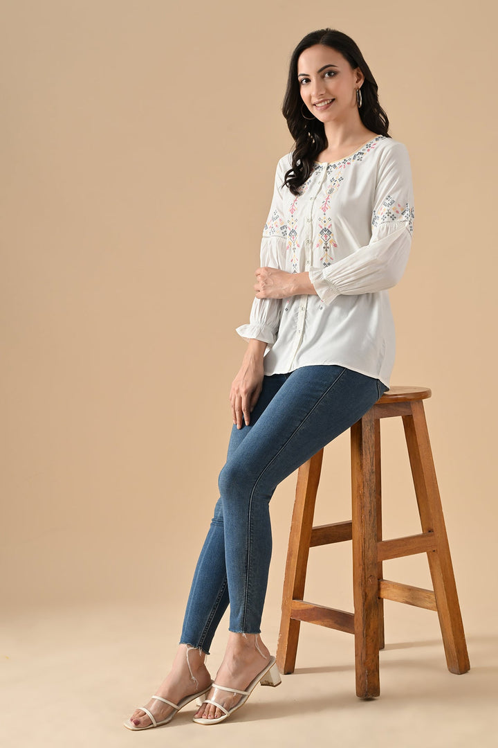 White Embroidered Top
