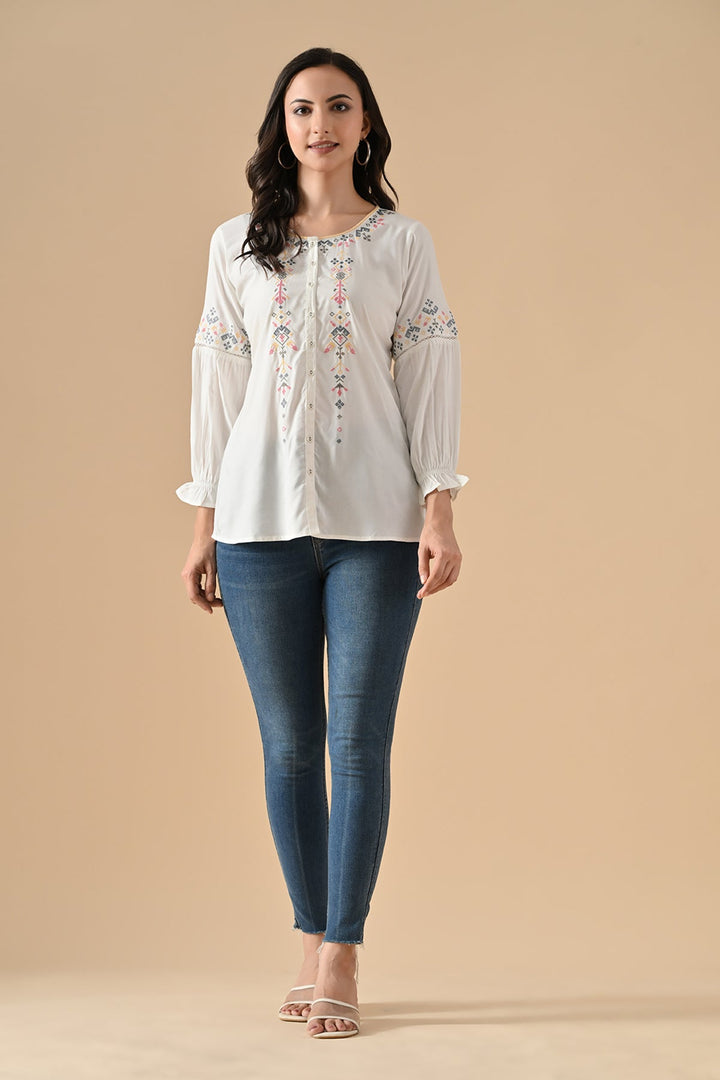 White Embroidered Top